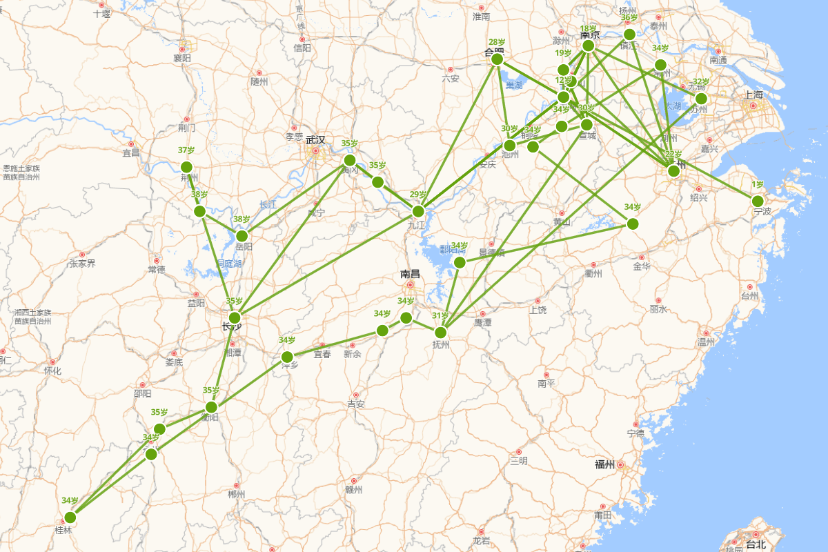 张孝祥行迹图（1132－1170）