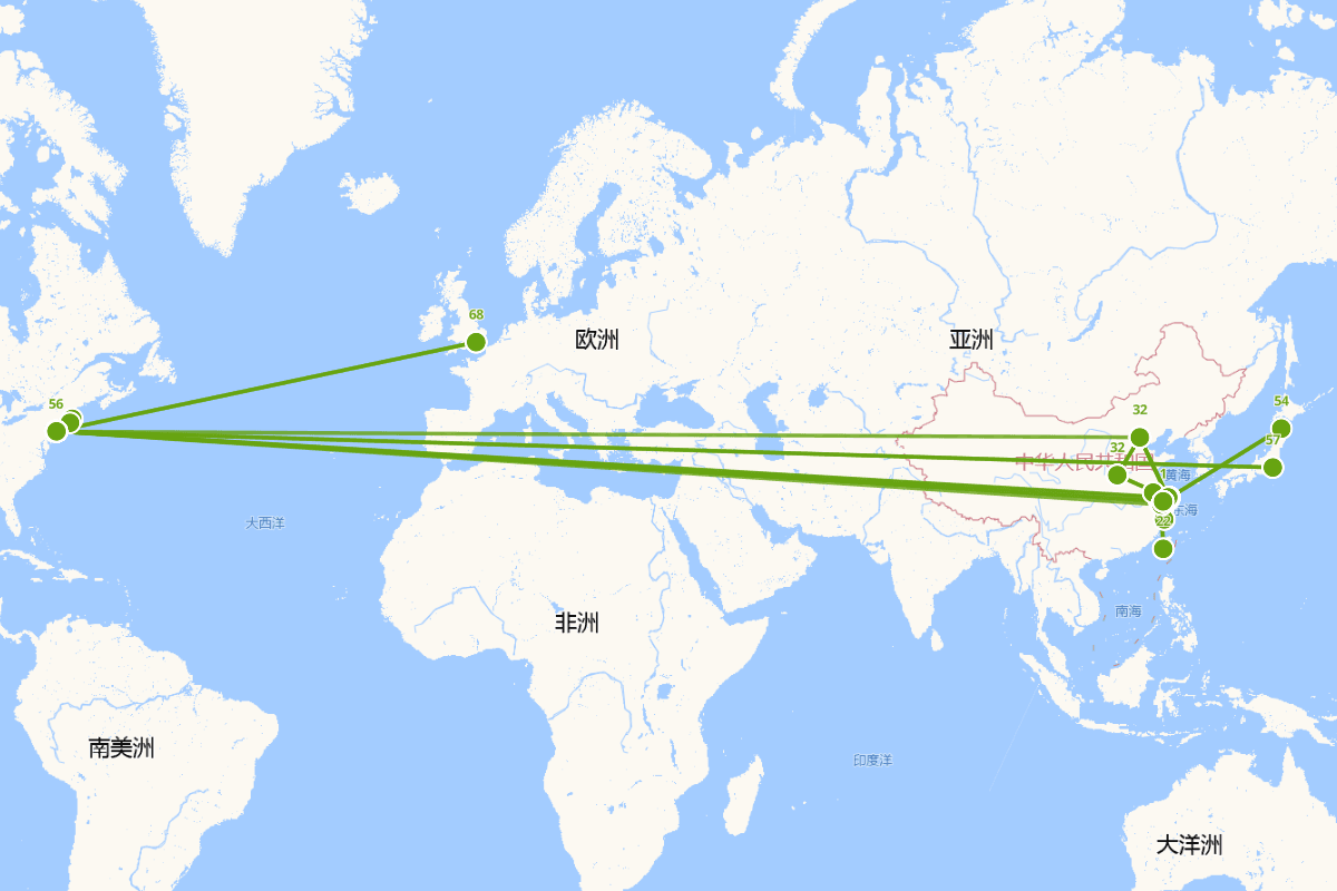 木心行迹密度分布图（1927-2011）