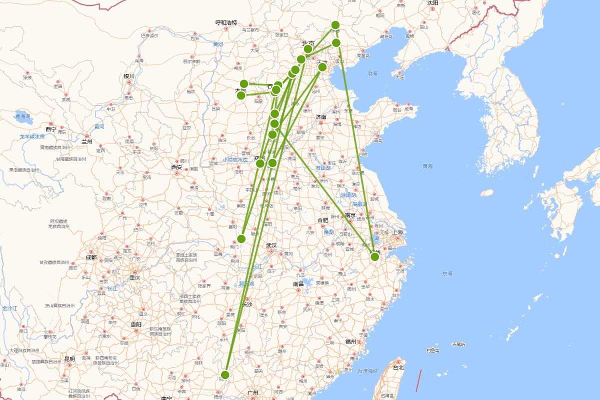 李鸿藻行迹密度分布图（1820-1897）