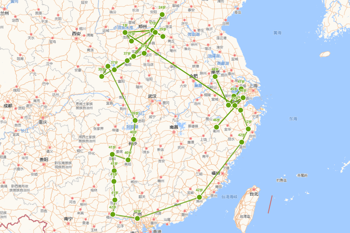 陈与义行迹图（1090—1138）