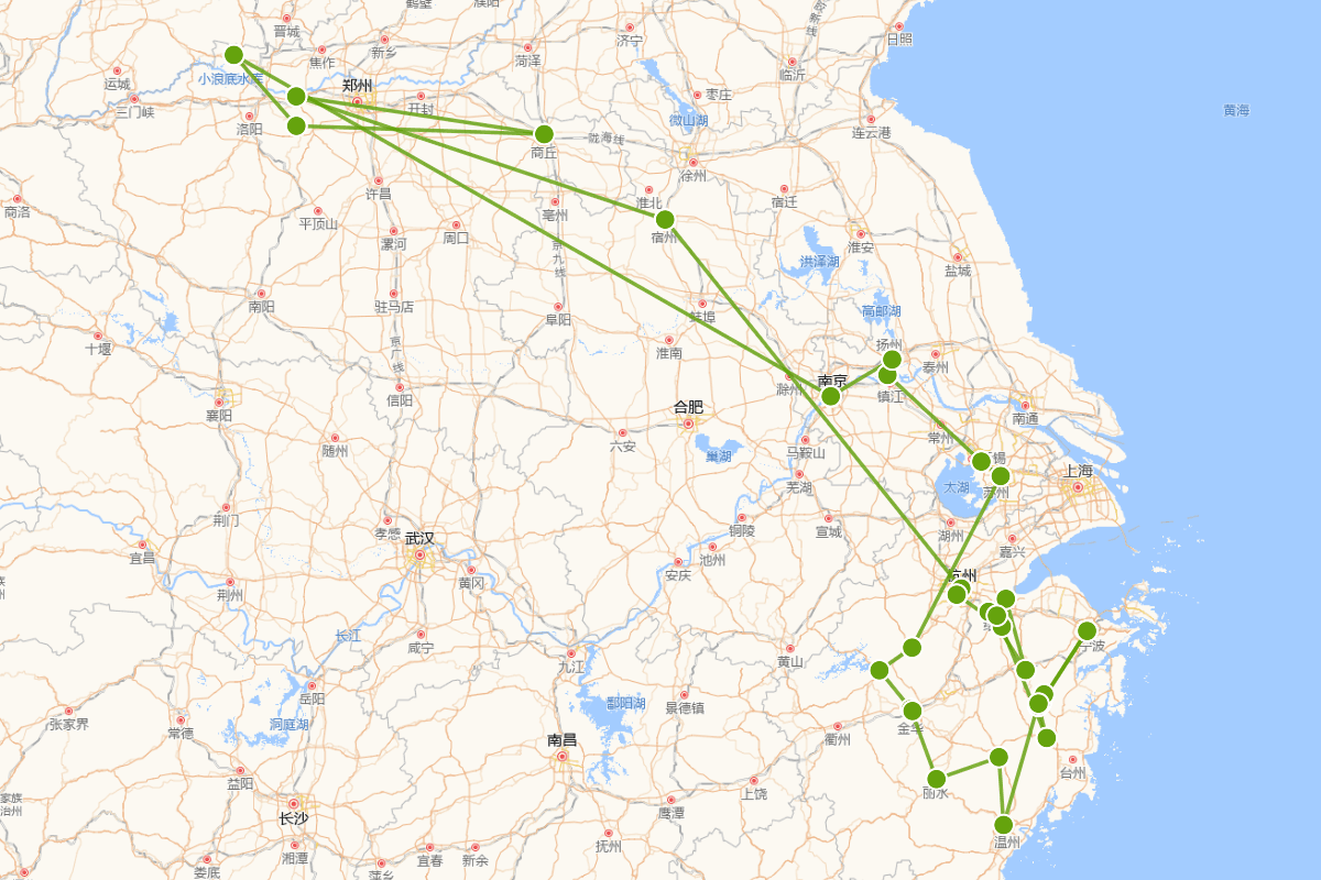 李白《送王屋山人魏万还王屋》诗中魏万行迹图