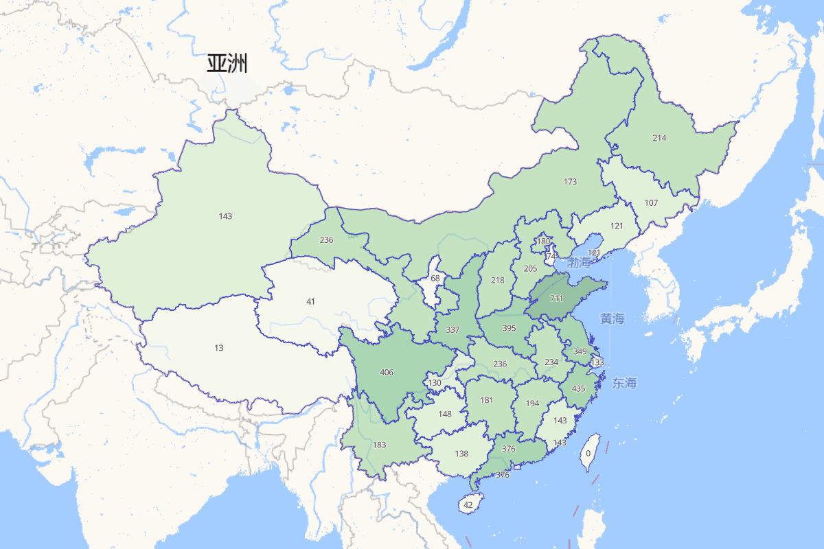 中国博物馆数量密度图