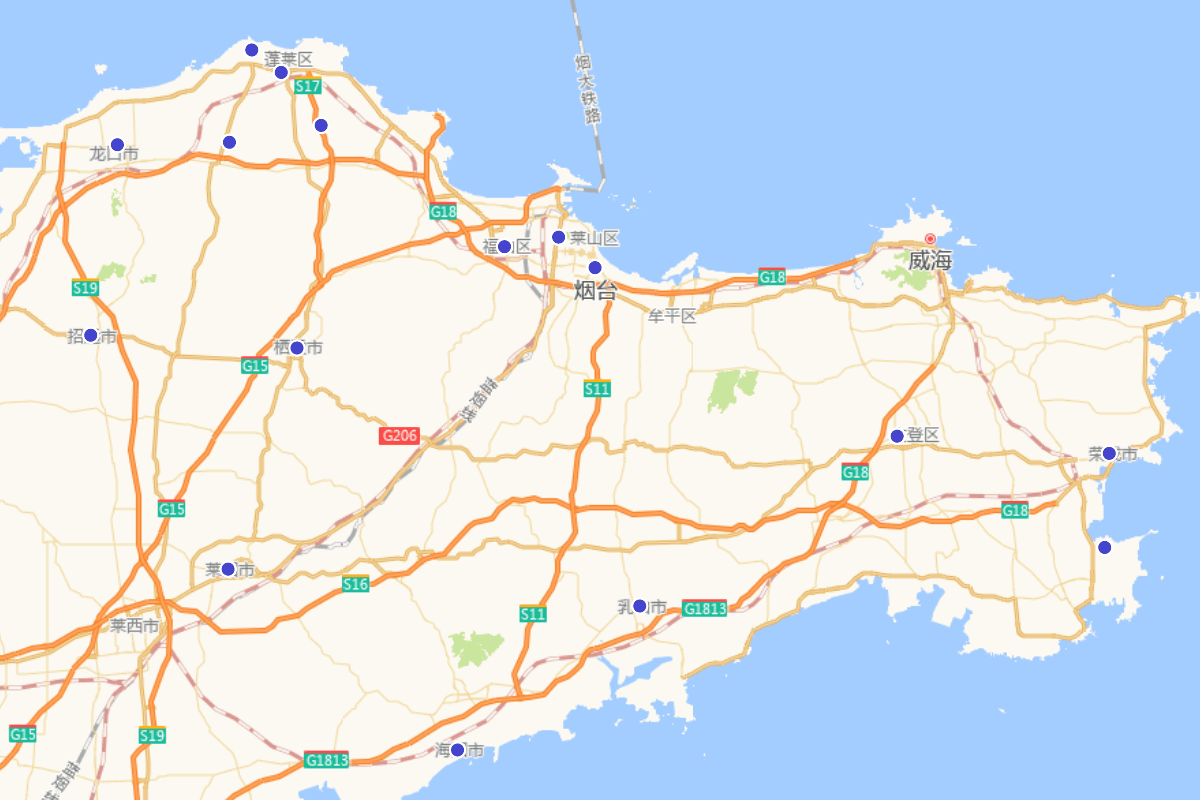 《烟台文化志》所载曲艺场所、剧团、艺人籍贯分布图