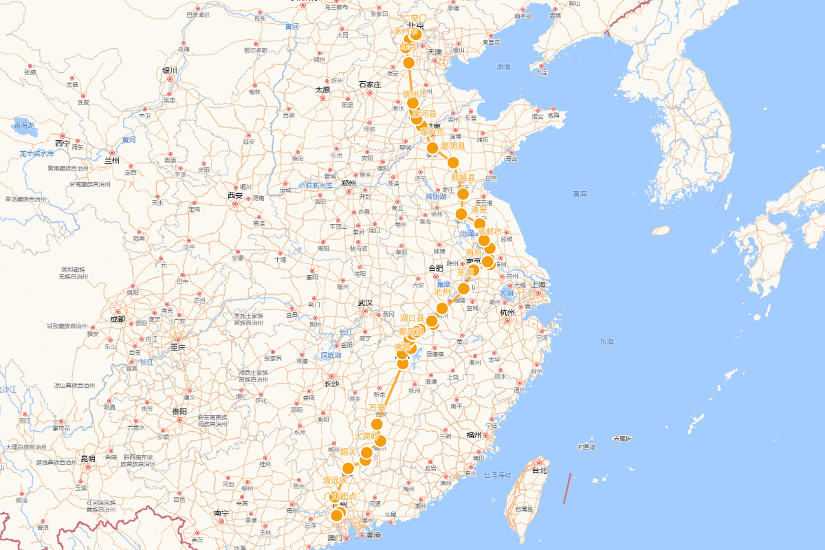 梁佩兰赴京路线图（长江路）