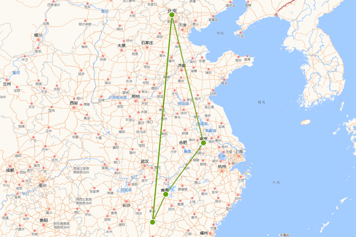 王直（1379-1462）行迹图